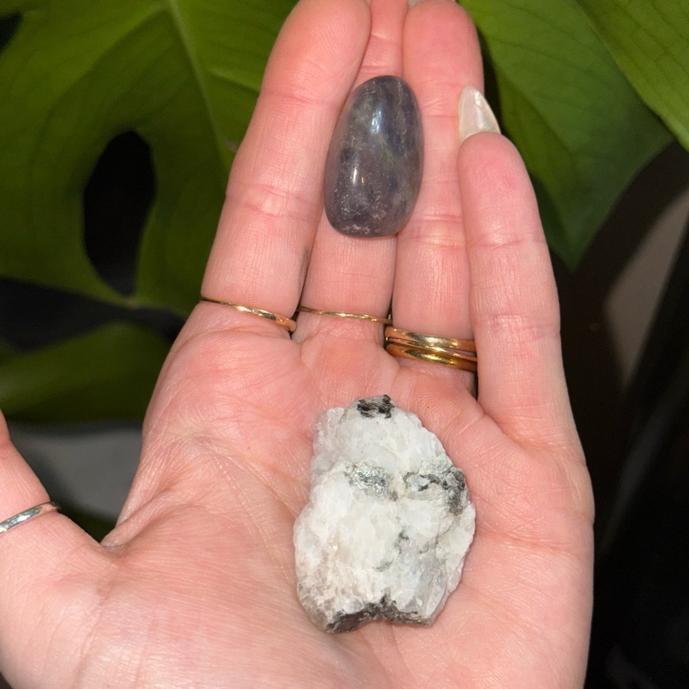 Raw moonstone & iolite